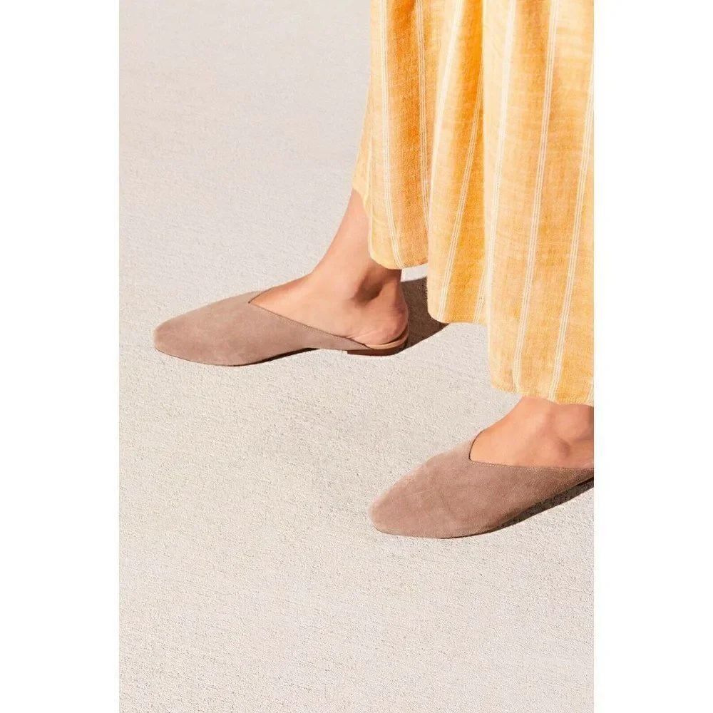 FREE PEOPLE Sz 36 SLIP ON SUEDE CALLIE FLAT MULE SLIDE BACKLESS SHOE TAUPE
